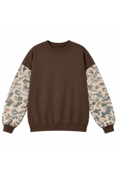 Women Fall Clothing Camo Sleeve Soft Mock Neck Sweatshirt