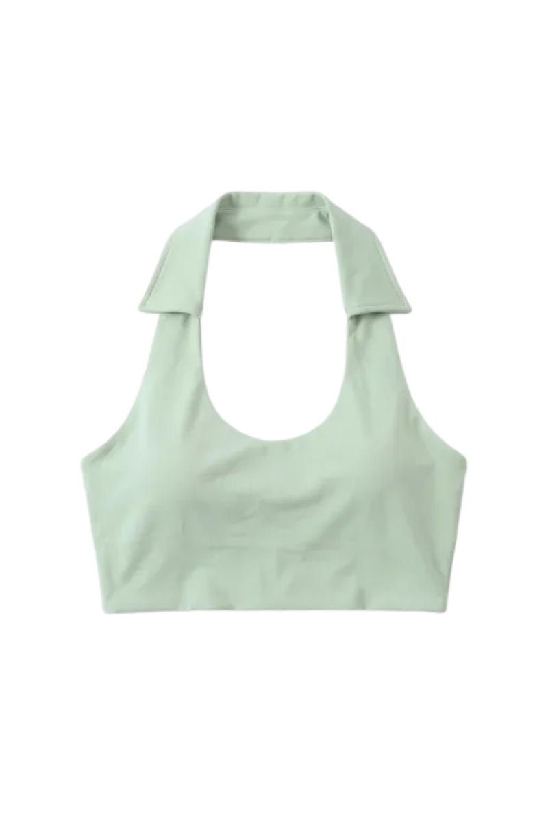 Women's New Lapel Halter Push Up Sports Bra - Padded Backless