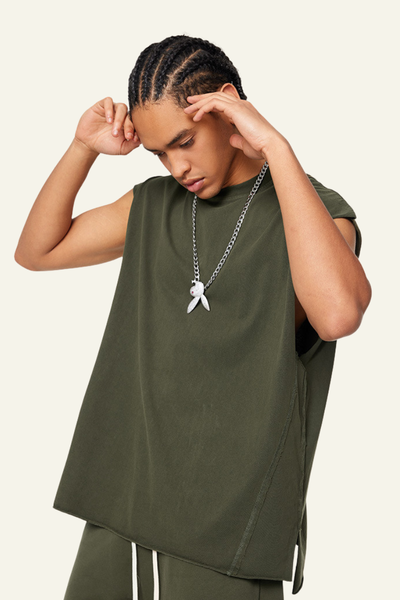 Men's Cotton 270 Heavyweight Washed Side Slit Tank Top