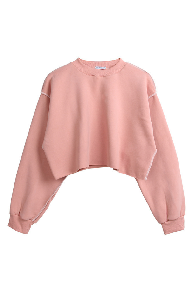 Women Spring Raw Hem Exposed Seam Cropped Sweatshirt