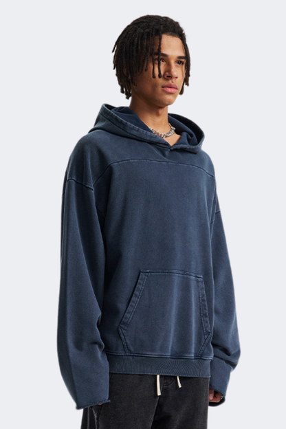 Men's Cotton Streetwear Washed Drop-Shoulder Hoodie