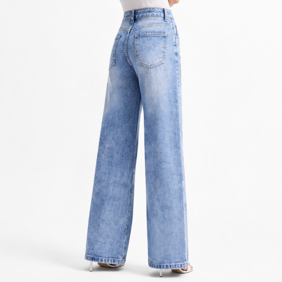 Women's High Waist Side Studded Wide Leg Jeans