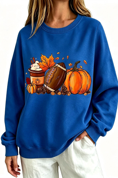 Women Fall Clothing Pumpkin Football Coffee Sweatshirt