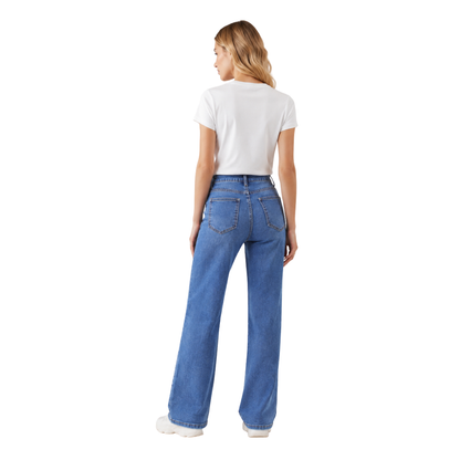 Women's Classic Blue Wash Relaxed High Waist Straight Jeans
