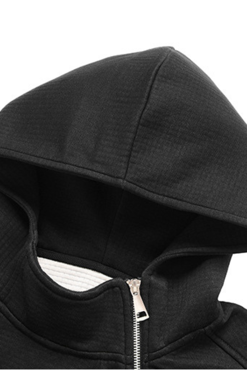 Men's Fall Winter Waffle-Knit Diagonal-Zip Loose Hoodie