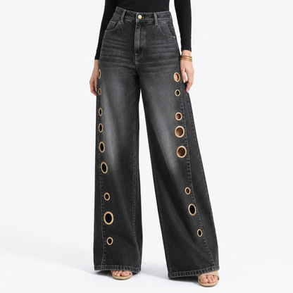 Women's High Waist Retro Non-Stretch Baggy Wide Leg Jeans