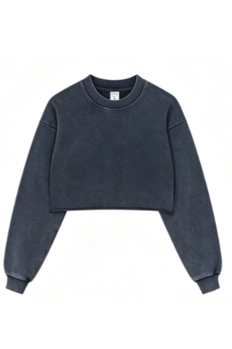 Women's Fall Snow-Wash Vintage Cropped Crewneck Sweatshirt