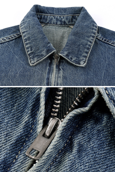 Men's SpringSummer 543g Washed Denim Loose Collar Zip Jacket