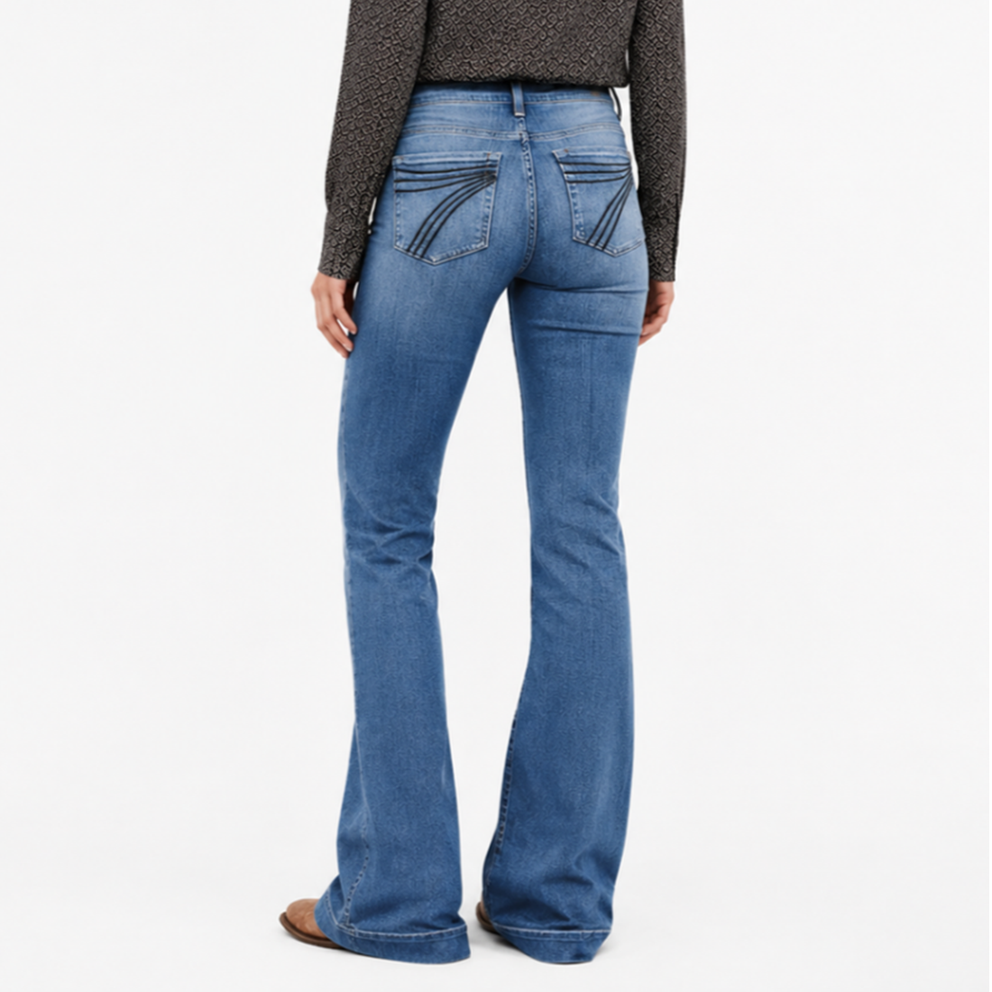 Women's High Waist Flare Jeans with Western Pocket Detail