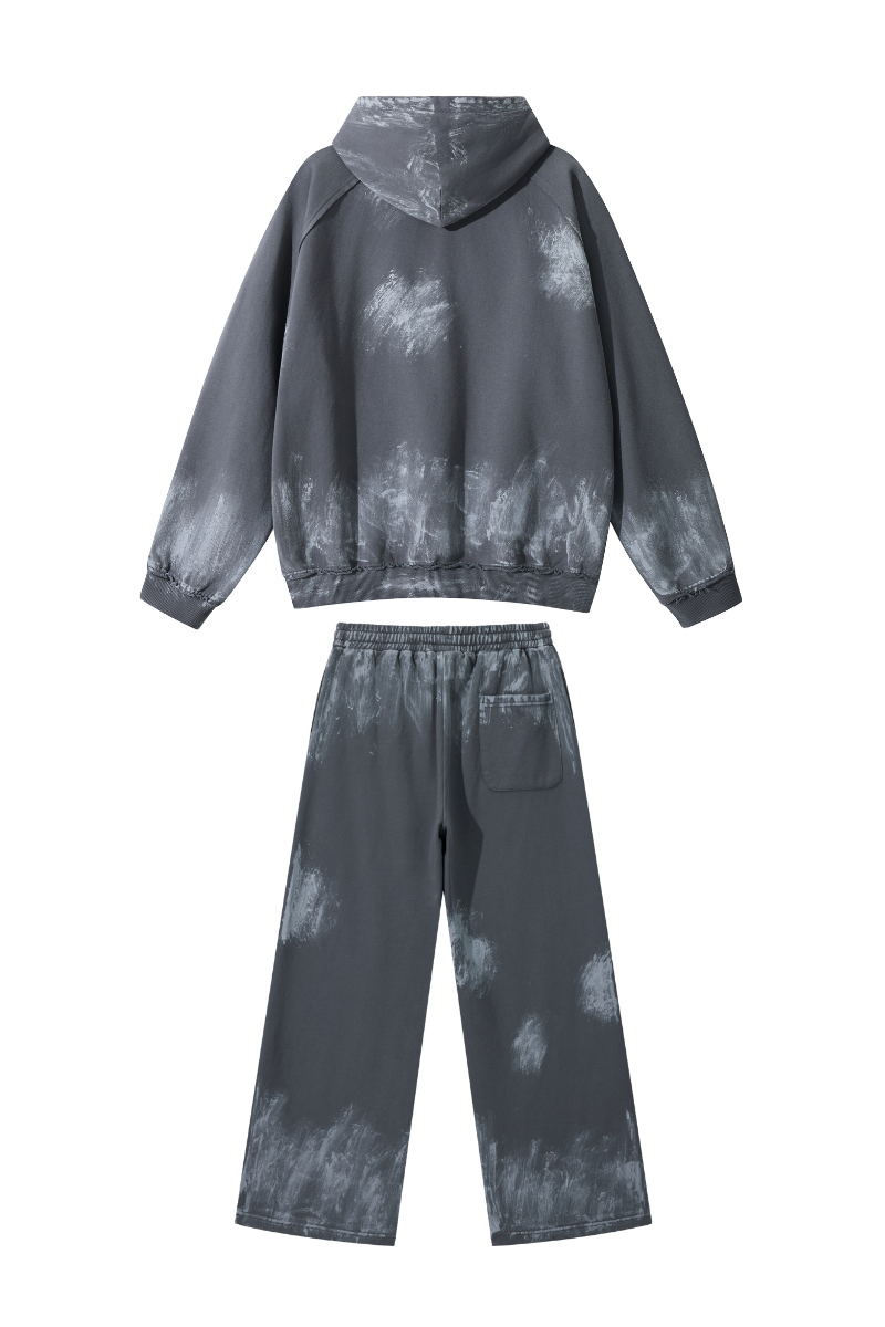 Unisex Fall Clothing Washed Hoodie Wide Leg Sweatpants Set