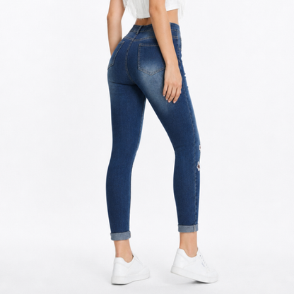 Women's Vintage High Waist Floral Embroidered Skinny Jeans