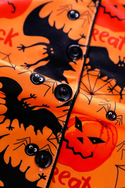 Women Fall Clothing Halloween Pumpkin Bat Web Pajama Set