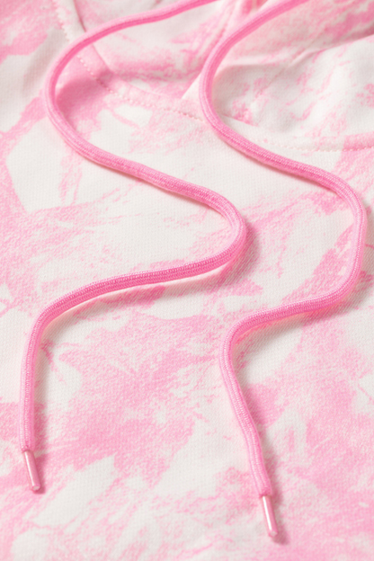 Women Spring Tie Dye Balloon Sleeve Hoodie Shorts Set