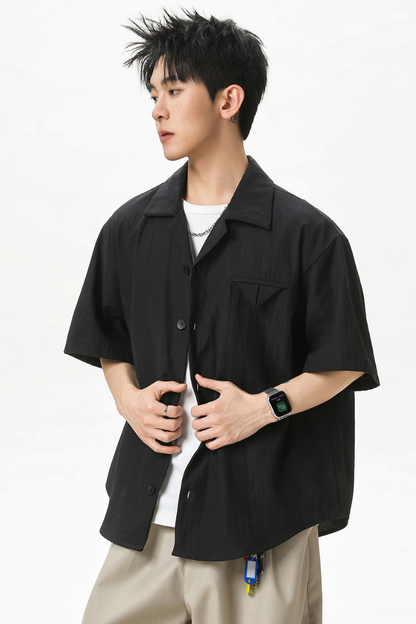 Men's Summer Camp Collar Breathable Linen Short Sleeve Shirt