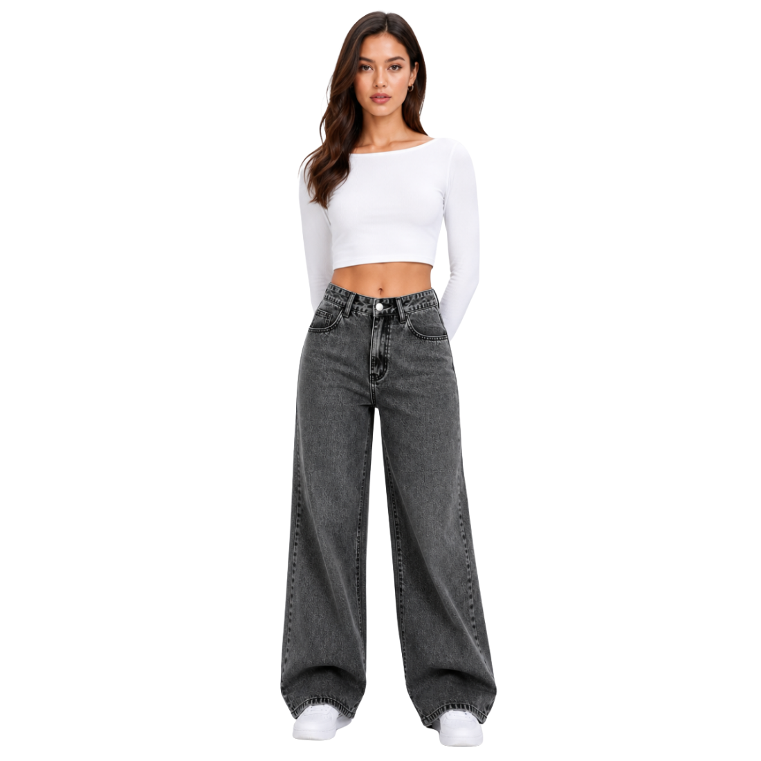 Women's High Waist straight Jeans with Elastic Back Waist