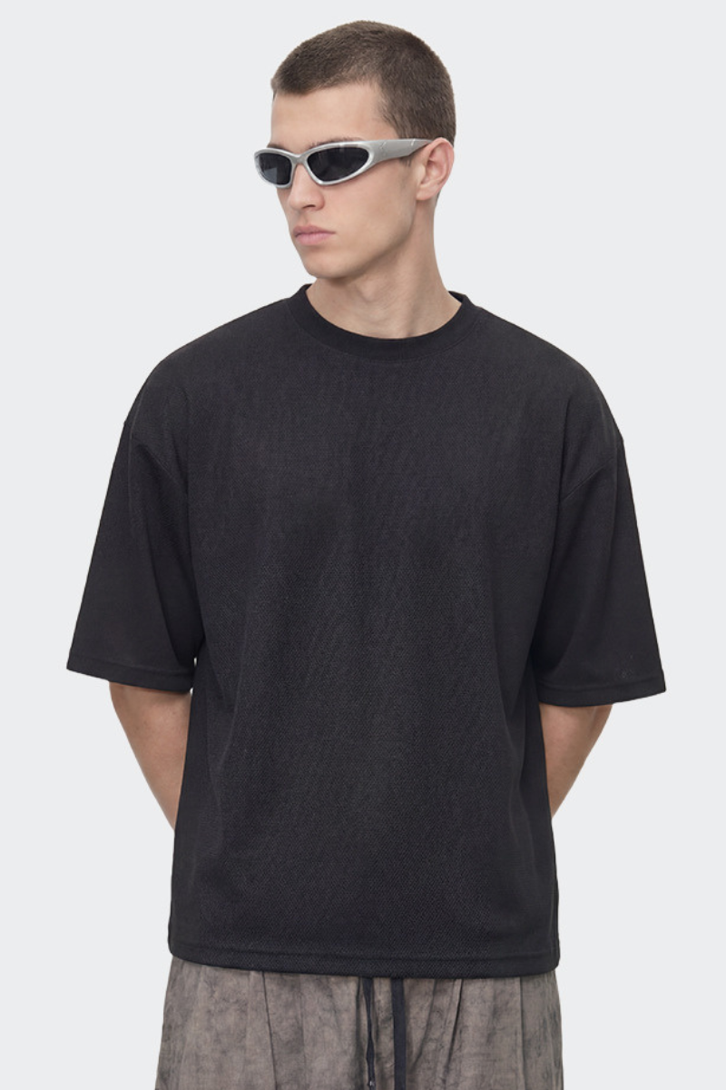 Men's Boxy Street Mesh Retro Patchwork Breathable Tee