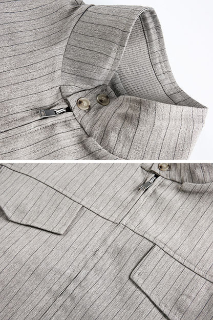 Men's Spring Old Money Stripe Zip Short Cargo Jacket