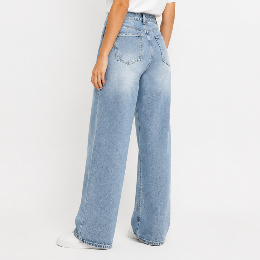 Women's High Waist Blue Stretch Wide Leg Jeans