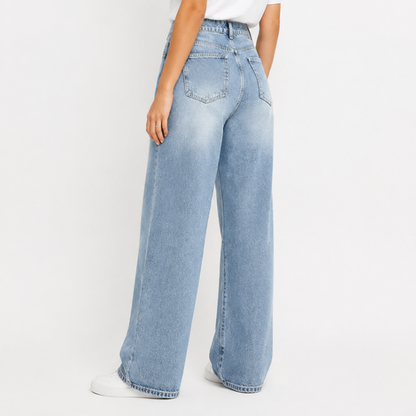 Women's High Waist Blue Stretch Wide Leg Jeans