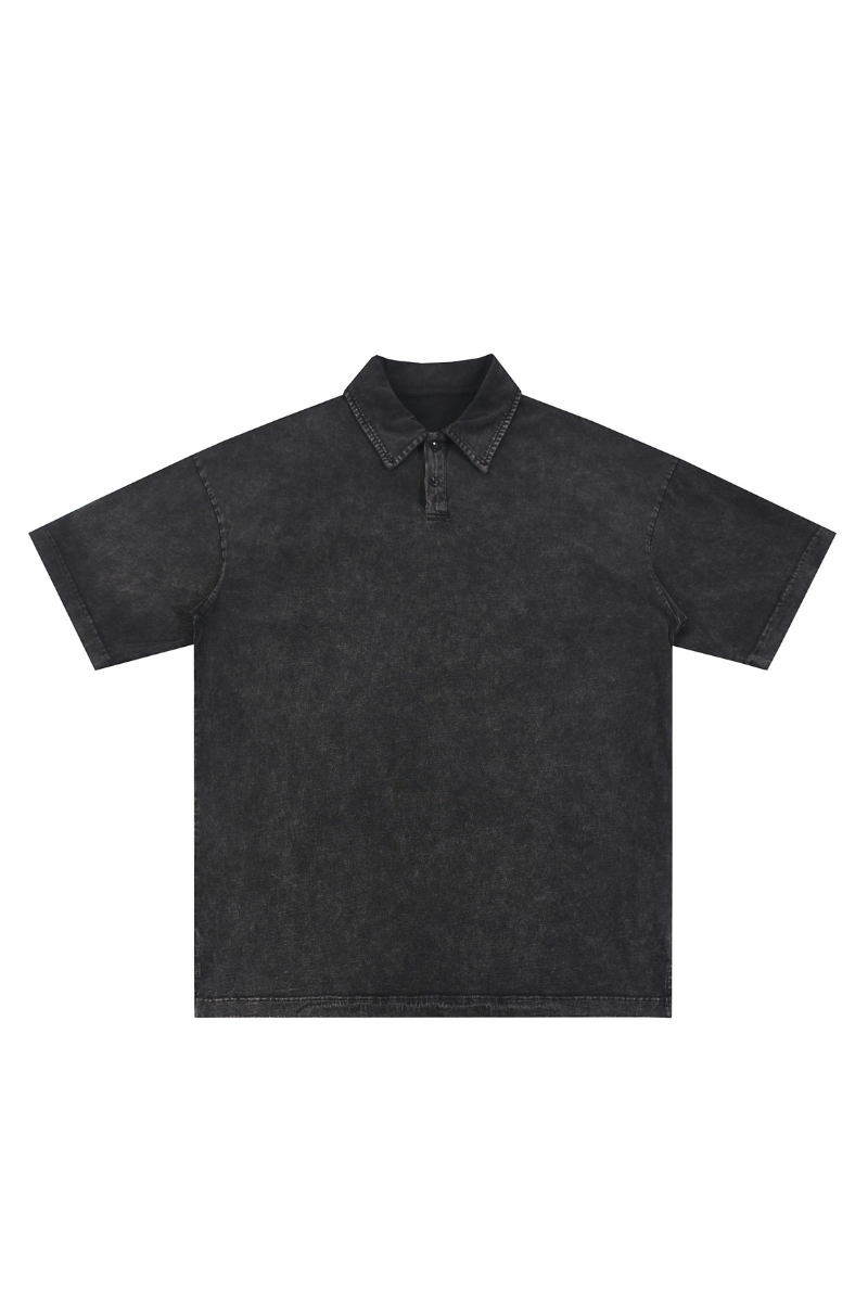 Men Summer 320G Snow Washed Cotton Short Sleeve Polo Shirt