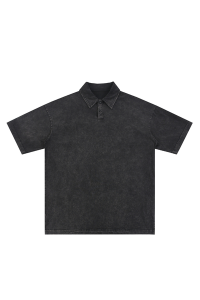 Men Summer 320G Snow Washed Cotton Short Sleeve Polo Shirt