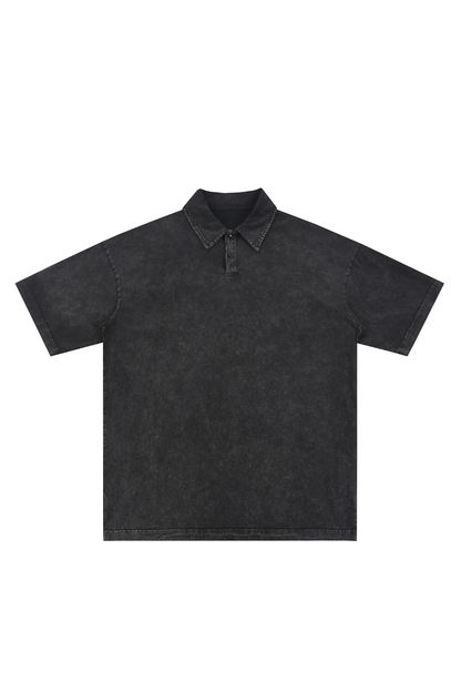 Men Summer 320G Snow Washed Cotton Short Sleeve Polo Shirt