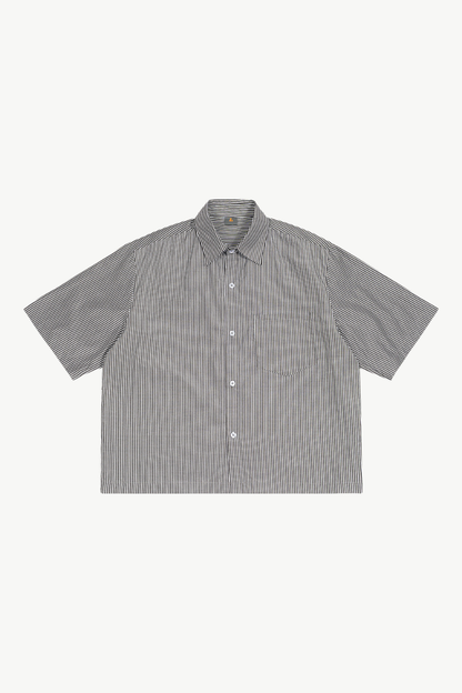 Men's Summer Woven Striped Loose Cropped Short Sleeve Shirt