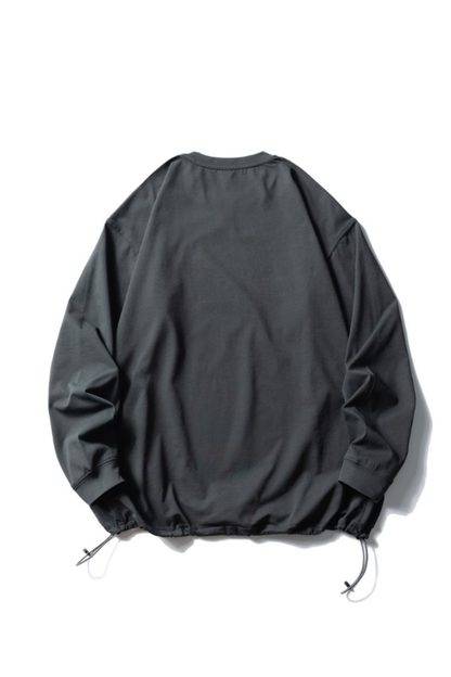 Unisex Spring Drawstring-Hem Relaxed Long-Sleeve T-Shirt