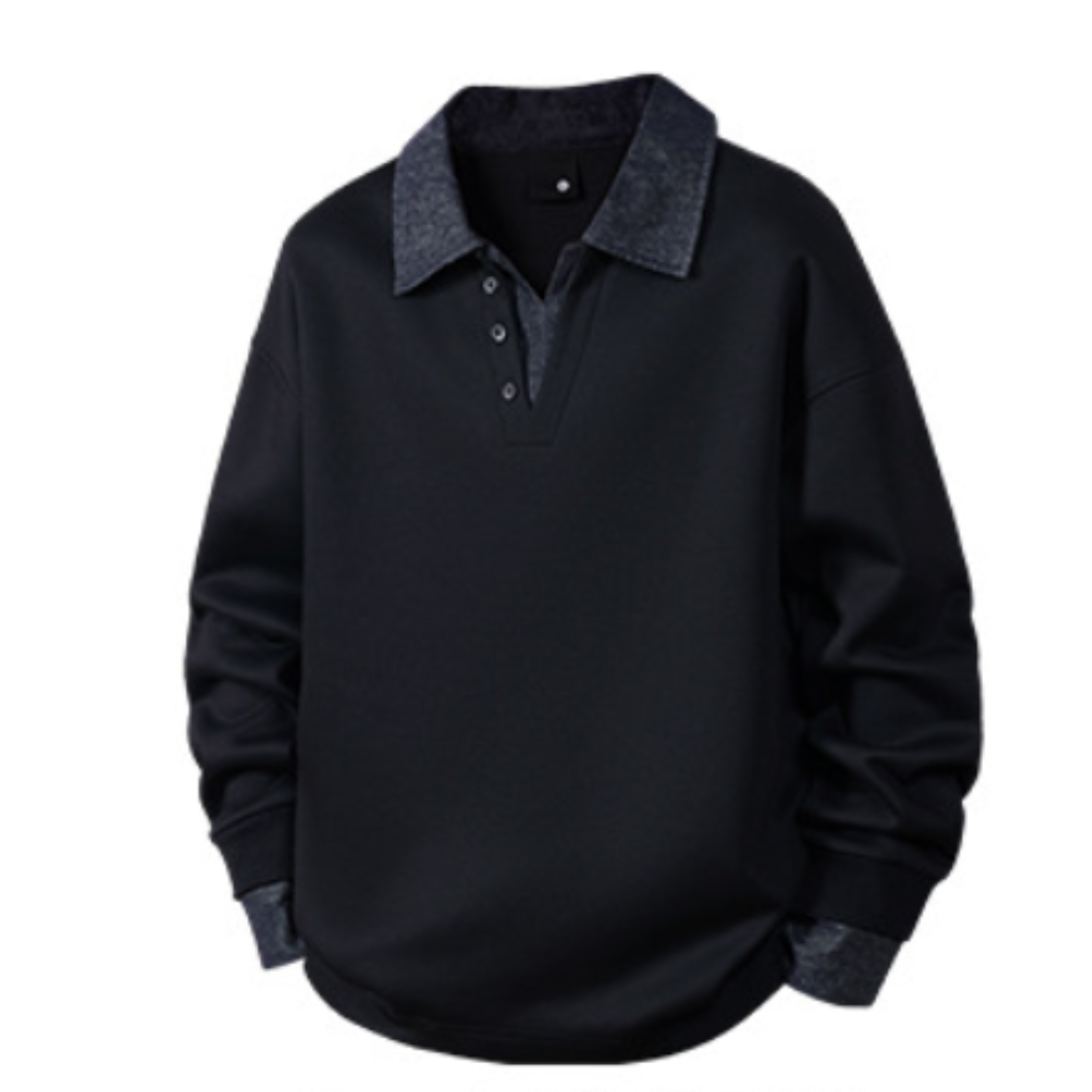 Men's Spring Denim-Collar Half-Button Loose Polo Sweatshirt