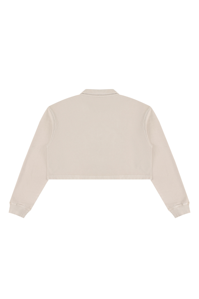 Women Fall Clothing Snow Washed Collared Crop Sweatshirt