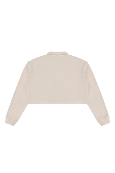 Women Fall Clothing Snow Washed Collared Crop Sweatshirt