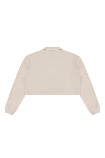 Women Fall Clothing Snow Washed Collared Crop Sweatshirt