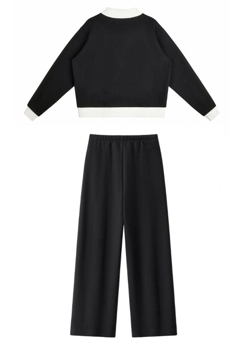 Women Fall Mock Neck Sweatshirt Wide Leg Pants Set