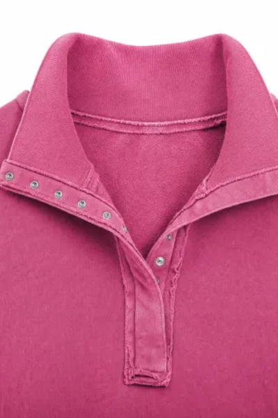 Women Fall Clothing Washed Half Button Polo Sweatshirt