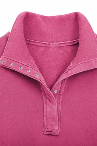 Women Fall Washed Vintage Half Button Polo Sweatshirt
