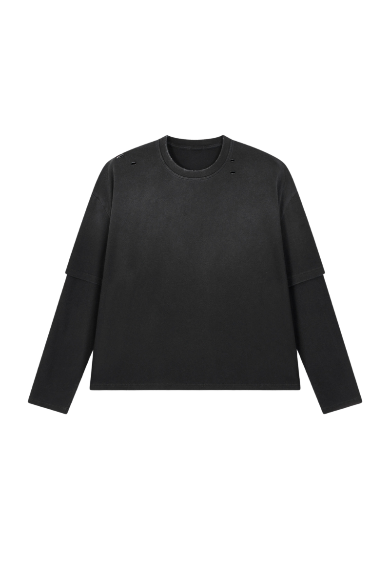 Women Fall Gradient Distressed Layered Long Sleeve Top