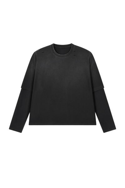Men Fall Gradient Distressed Layered Long Sleeve Top