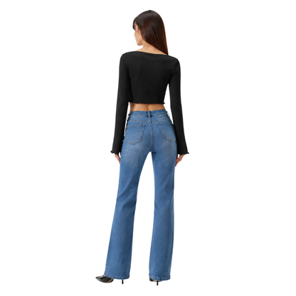 Women's blue stretch straight-leg jeans