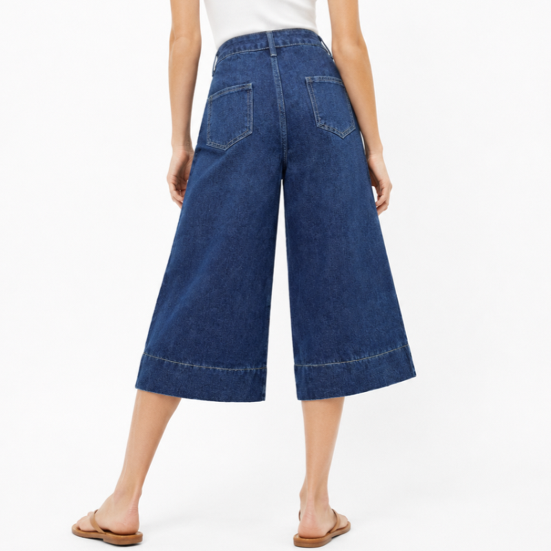 Women's High Waist Wash Wide Leg Cropped Jeans
