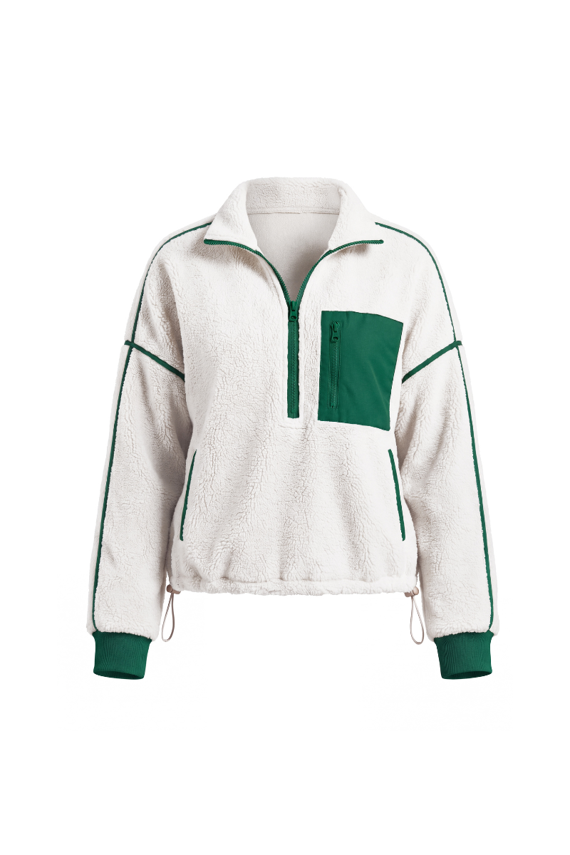 Unisex Fall Clothing Half-Zip Colorblock Sherpa Jacket