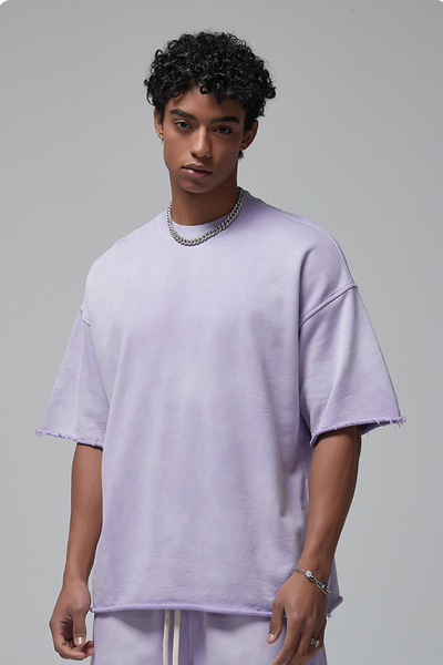 Unisex Streetwear Washed Distressed Curled Hem T-shirt
