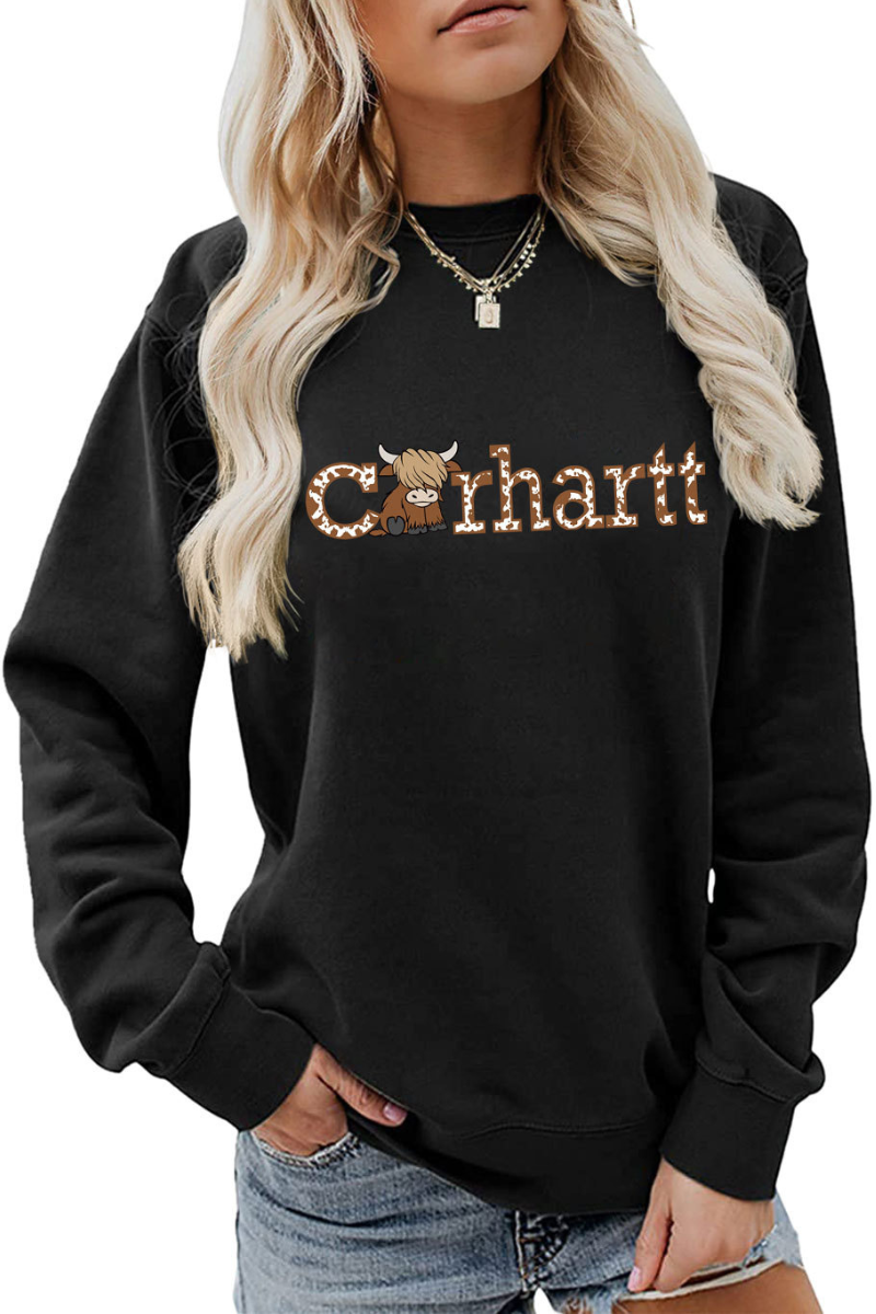 Women Winter Christmas Highland Cow Graphic Sweatshirt