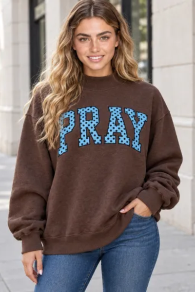 Women Fall Clothing Oversized PRAY Letter Sweatshirt