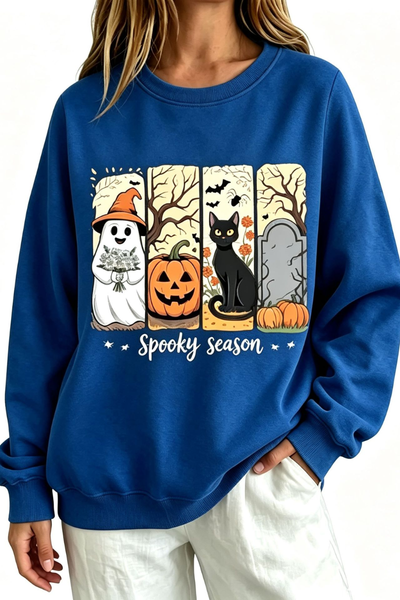 Women Fall Clothing Halloween Spooky Ghost Cat Sweatshirt