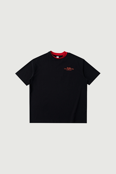 Men's Colorblock Double Collar Letter Print Oversized Tee
