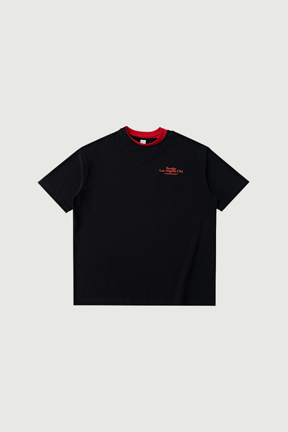 Men's Colorblock Double Collar Letter Print Oversized Tee