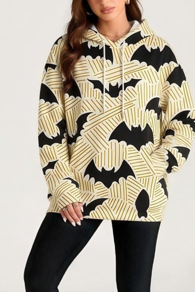 Women Fall Clothing Halloween Cat Ghost Pullover Hoodie