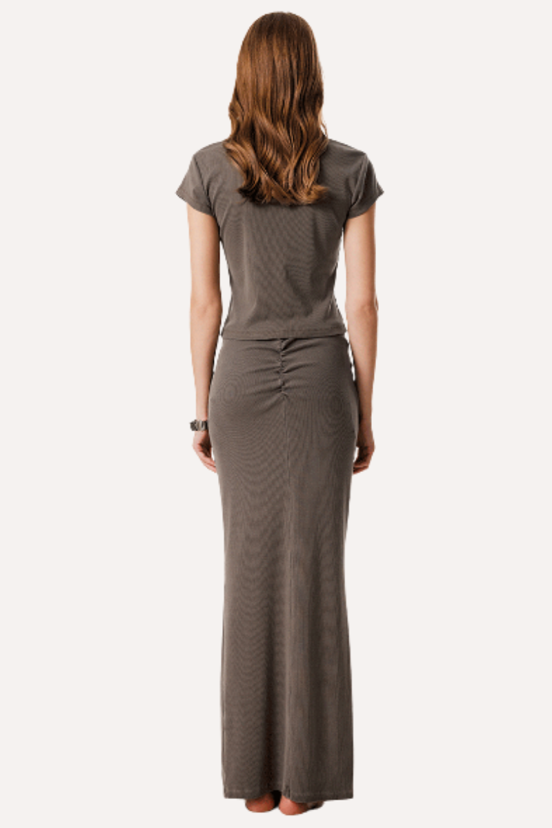 Women's Summer Retro Sexy Slim V-Neck Ski Tee & Skirt Set