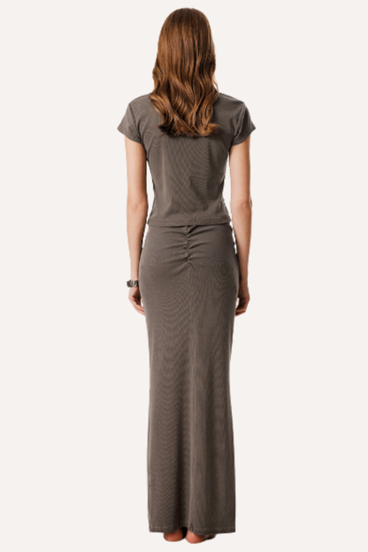 Women's Summer Retro Sexy Slim V-Neck Ski Tee & Skirt Set