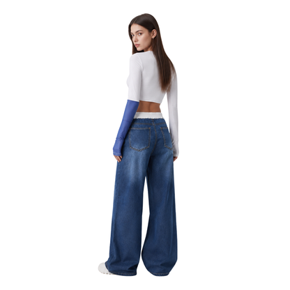 Women's Drawstring Waist Wide Leg Jeans
